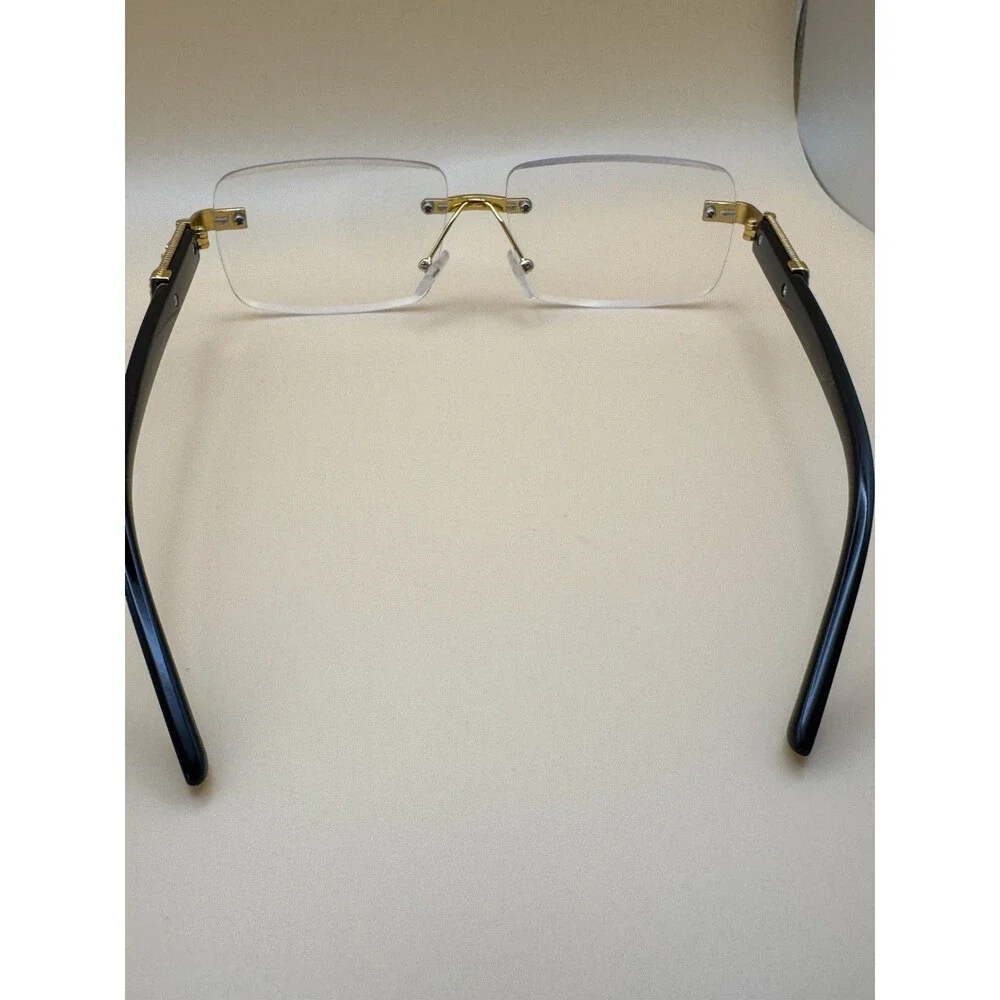 Men Gold Black Rimless Clear Lens Panther Glasses⁠